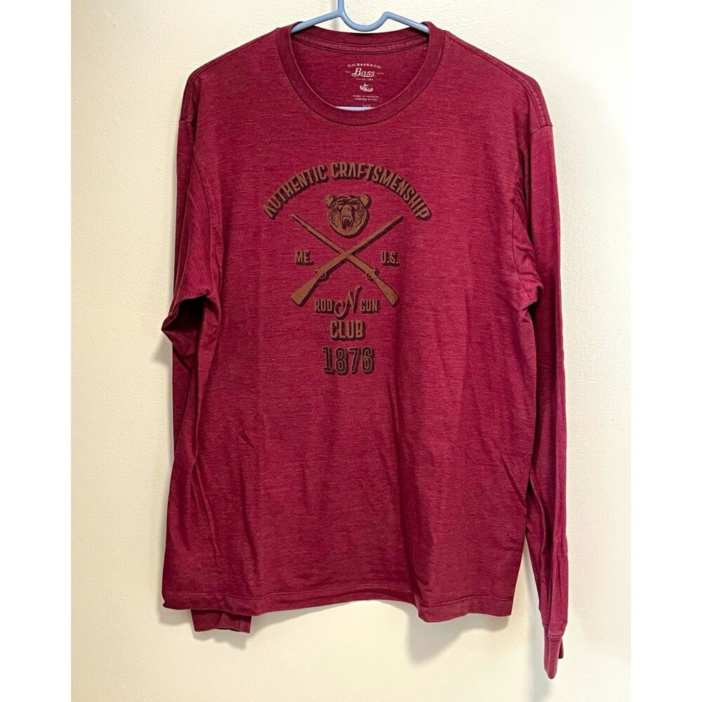 G.H. Bass & Co. Men's Red Graphic Print Logo Crew Neck Long Sleeve T-Shirt L